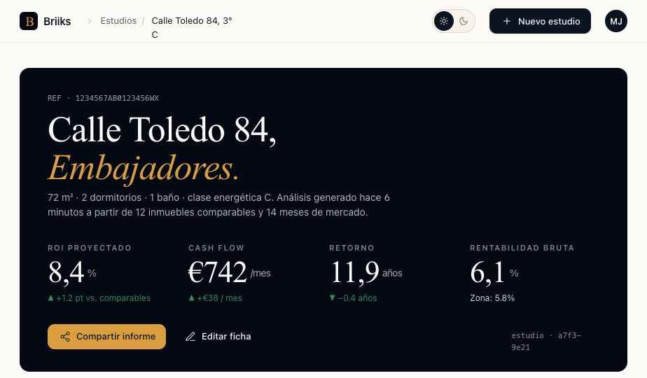 Informe de Briiks con ROI explicado, rentabilidad y fiscalidad de un piso